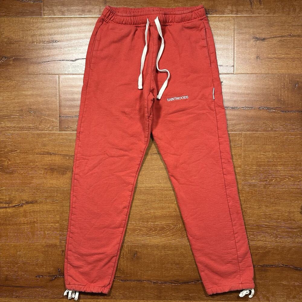 Saintwoods Sweatpants Mens S Red Jogger Sweats Ankle Tie Streetwear Designer